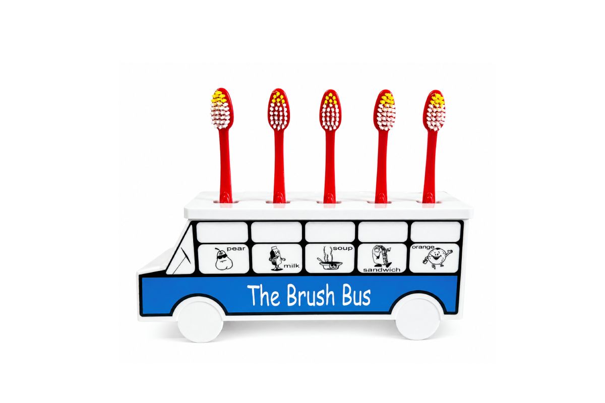 Colgate Brush Bus with Healthy Snack Symbols